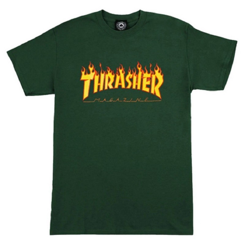 Thrasher Flame Logo Forest Green tee